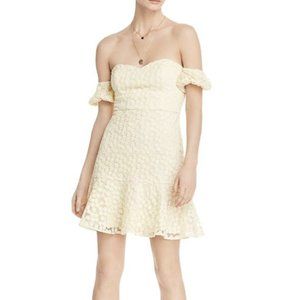 Aqua Brand Yellow Dress Lace Overlay Floral Size Small S Knee Length NEW